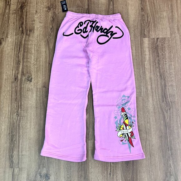 NEW Ed Hardy Tiger Tattoo Wide Leg Pink Jogger Sweatpants Y2K - Picture 15 of 15